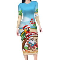 Personalized Hawaii Santa Parrot Christmas Family Matching Long Sleeve Bodycon Dress and Hawaiian Shirt Summer Vibe - Polynesian Pride