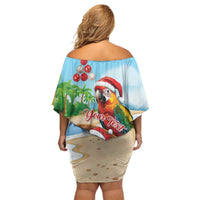 Personalized Hawaii Santa Parrot Christmas Family Matching Off Shoulder Short Dress and Hawaiian Shirt Summer Vibe - Polynesian Pride