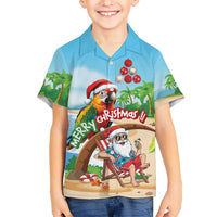 Personalized Hawaii Santa Parrot Christmas Family Matching Short Sleeve Bodycon Dress and Hawaiian Shirt Summer Vibe - Polynesian Pride