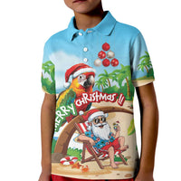 Personalized Hawaii Santa Parrot Christmas Kid Polo Shirt Summer Vibe LT01 Kid Blue - Polynesian Pride