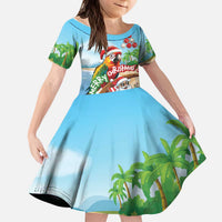 Personalized Hawaii Santa Parrot Christmas Kid Short Sleeve Dress Summer Vibe LT01 KID Blue - Polynesian Pride