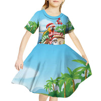 Personalized Hawaii Santa Parrot Christmas Kid Short Sleeve Dress Summer Vibe LT01 - Polynesian Pride