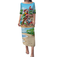 Personalized Hawaii Santa Parrot Christmas Puletasi Summer Vibe LT01 Long Dress Blue - Polynesian Pride
