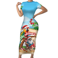 Personalized Hawaii Santa Parrot Christmas Short Sleeve Bodycon Dress Summer Vibe - Polynesian Pride
