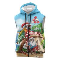 Personalized Hawaii Santa Parrot Christmas Sleeveless Zip Hoodie Summer Vibe - Polynesian Pride