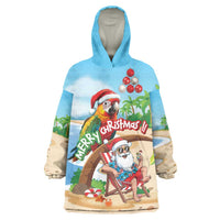 Personalized Hawaii Santa Parrot Christmas Wearable Blanket Hoodie Summer Vibe - Polynesian Pride