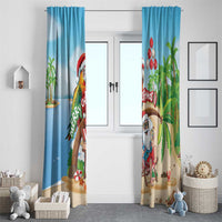 Hawaii Santa Parrot Christmas Window Curtain Summer Vibe - Polynesian Pride