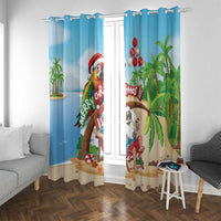 Hawaii Santa Parrot Christmas Window Curtain Summer Vibe - Polynesian Pride