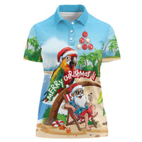 Personalized Hawaii Santa Parrot Christmas Women Polo Shirt Summer Vibe LT01 Female Blue - Polynesian Pride