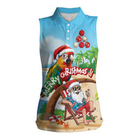 Personalized Hawaii Santa Parrot Christmas Women Sleeveless Polo Shirt Summer Vibe - Polynesian Pride