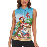 Personalized Hawaii Santa Parrot Christmas Women Sleeveless Polo Shirt Summer Vibe - Polynesian Pride