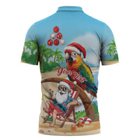 Personalized Hawaii Santa Parrot Christmas Zipper Polo Shirt Summer Vibe LT01 - Polynesian Pride