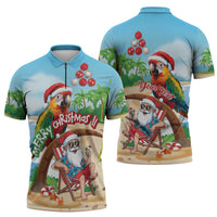 Personalized Hawaii Santa Parrot Christmas Zipper Polo Shirt Summer Vibe LT01 - Polynesian Pride