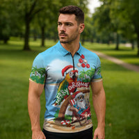 Personalized Hawaii Santa Parrot Christmas Zipper Polo Shirt Summer Vibe LT01 - Polynesian Pride