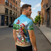 Personalized Hawaii Santa Parrot Christmas Zipper Polo Shirt Summer Vibe LT01 - Polynesian Pride