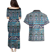Maori Matariki Couples Matching Puletasi and Hawaiian Shirt Blue Galaxy Aesthetic Koru Art LT01 - Polynesian Pride