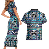 Maori Matariki Couples Matching Short Sleeve Bodycon Dress and Hawaiian Shirt Blue Galaxy Aesthetic Koru Art
