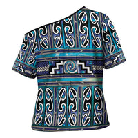 Maori Matariki Cross Shoulder Shirt Blue Galaxy Aesthetic Koru Art LT01 - Polynesian Pride