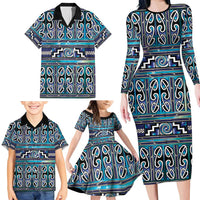 Maori Matariki Family Matching Long Sleeve Bodycon Dress and Hawaiian Shirt Blue Galaxy Aesthetic Koru Art
