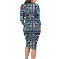 Maori Matariki Family Matching Long Sleeve Bodycon Dress and Hawaiian Shirt Blue Galaxy Aesthetic Koru Art