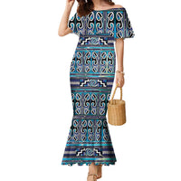 Maori Matariki Family Matching Mermaid Dress and Hawaiian Shirt Blue Galaxy Aesthetic Koru Art