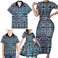 Maori Matariki Family Matching Short Sleeve Bodycon Dress and Hawaiian Shirt Blue Galaxy Aesthetic Koru Art