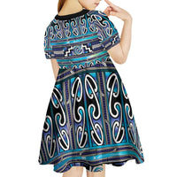Maori Matariki Kid Short Sleeve Dress Blue Galaxy Aesthetic Koru Art LT01 - Polynesian Pride