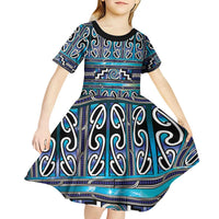 Maori Matariki Kid Short Sleeve Dress Blue Galaxy Aesthetic Koru Art LT01 - Polynesian Pride