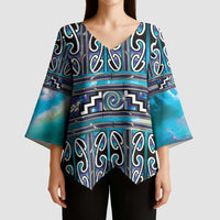 Maori Matariki Kimono Sleeve Blouse Blue Galaxy Aesthetic Koru Art LT01 - Polynesian Pride