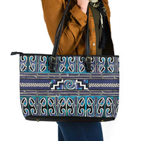 Maori Matariki Leather Tote Bag Blue Galaxy Aesthetic Koru Art LT01 - Polynesian Pride