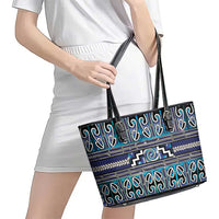Maori Matariki Leather Tote Bag Blue Galaxy Aesthetic Koru Art LT01 - Polynesian Pride