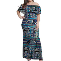 Maori Matariki Off Shoulder Maxi Dress Blue Galaxy Aesthetic Koru Art LT01 Women Blue - Polynesian Pride
