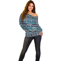Maori Matariki Off Shoulder Sweater Blue Galaxy Aesthetic Koru Art LT01 - Polynesian Pride
