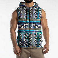 Maori Matariki Sleeveless Zip Hoodie Blue Galaxy Aesthetic Koru Art LT01 - Polynesian Pride