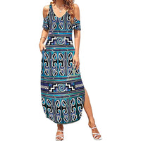 Maori Matariki Summer Maxi Dress Blue Galaxy Aesthetic Koru Art LT01 Women Blue - Polynesian Pride