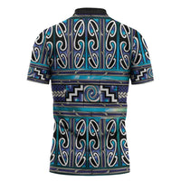 Maori Matariki Zipper Polo Shirt Blue Galaxy Aesthetic Koru Art LT01 - Polynesian Pride