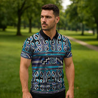 Maori Matariki Zipper Polo Shirt Blue Galaxy Aesthetic Koru Art LT01 - Polynesian Pride