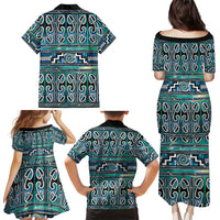 Maori Matariki Family Matching Puletasi and Hawaiian Shirt Green Galaxy Aesthetic Koru Art