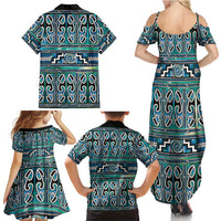 Maori Matariki Family Matching Summer Maxi Dress and Hawaiian Shirt Green Galaxy Aesthetic Koru Art