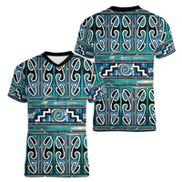 Maori Matariki Women V-Neck T-Shirt Green Galaxy Aesthetic Koru Art LT01 - Polynesian Pride