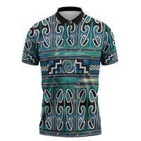 Maori Matariki Zipper Polo Shirt Green Galaxy Aesthetic Koru Art LT01 Green - Polynesian Pride