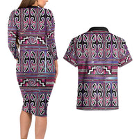 Maori Matariki Couples Matching Long Sleeve Bodycon Dress and Hawaiian Shirt Pink Galaxy Aesthetic Koru Art