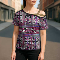 Maori Matariki Cross Shoulder Shirt Pink Galaxy Aesthetic Koru Art LT01 - Polynesian Pride