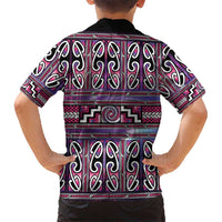 Maori Matariki Family Matching Off The Shoulder Long Sleeve Dress and Hawaiian Shirt Pink Galaxy Aesthetic Koru Art