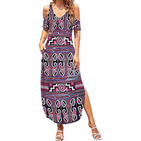 Maori Matariki Family Matching Summer Maxi Dress and Hawaiian Shirt Pink Galaxy Aesthetic Koru Art