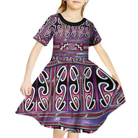 Maori Matariki Kid Short Sleeve Dress Pink Galaxy Aesthetic Koru Art LT01 - Polynesian Pride