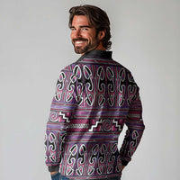 Maori Matariki Long Sleeve Polo Shirt Pink Galaxy Aesthetic Koru Art LT01 - Polynesian Pride