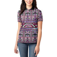 Maori Matariki Women Polo Shirt Pink Galaxy Aesthetic Koru Art LT01 - Polynesian Pride