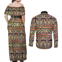 Maori Matariki Couples Matching Off Shoulder Maxi Dress and Long Sleeve Button Shirt Yellow Galaxy Aesthetic Koru Art LT01 - Polynesian Pride