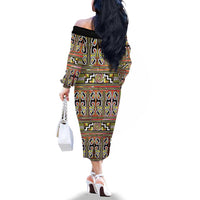 Maori Matariki Family Matching Off The Shoulder Long Sleeve Dress and Hawaiian Shirt Yellow Galaxy Aesthetic Koru Art